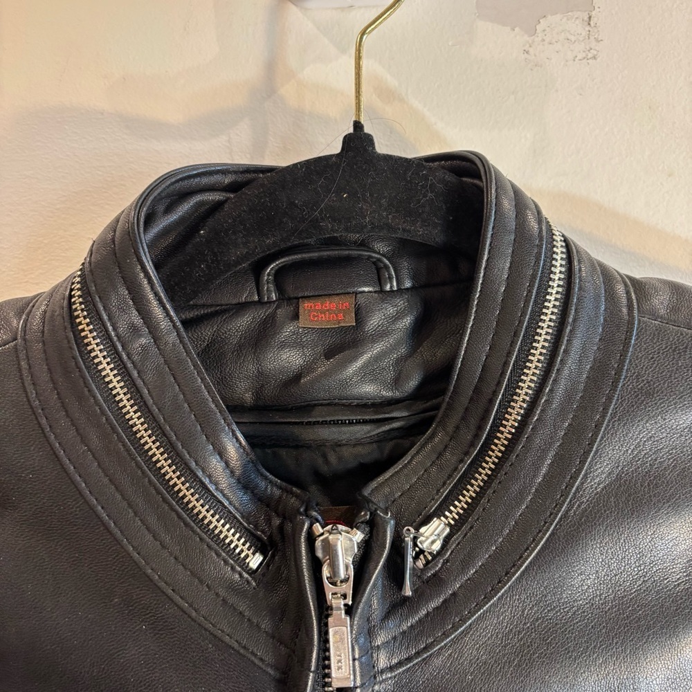 DANIER Sz XL Funnel Neck with Zipper Black Leather Jacket with Pockets Lined - Picture 3 of 10